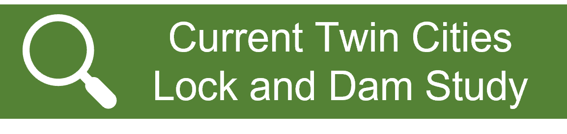 Green graphic highlighting Lower St. Anthony Falls Lock and Dam, and Lock and Dam 1 Disposition Study